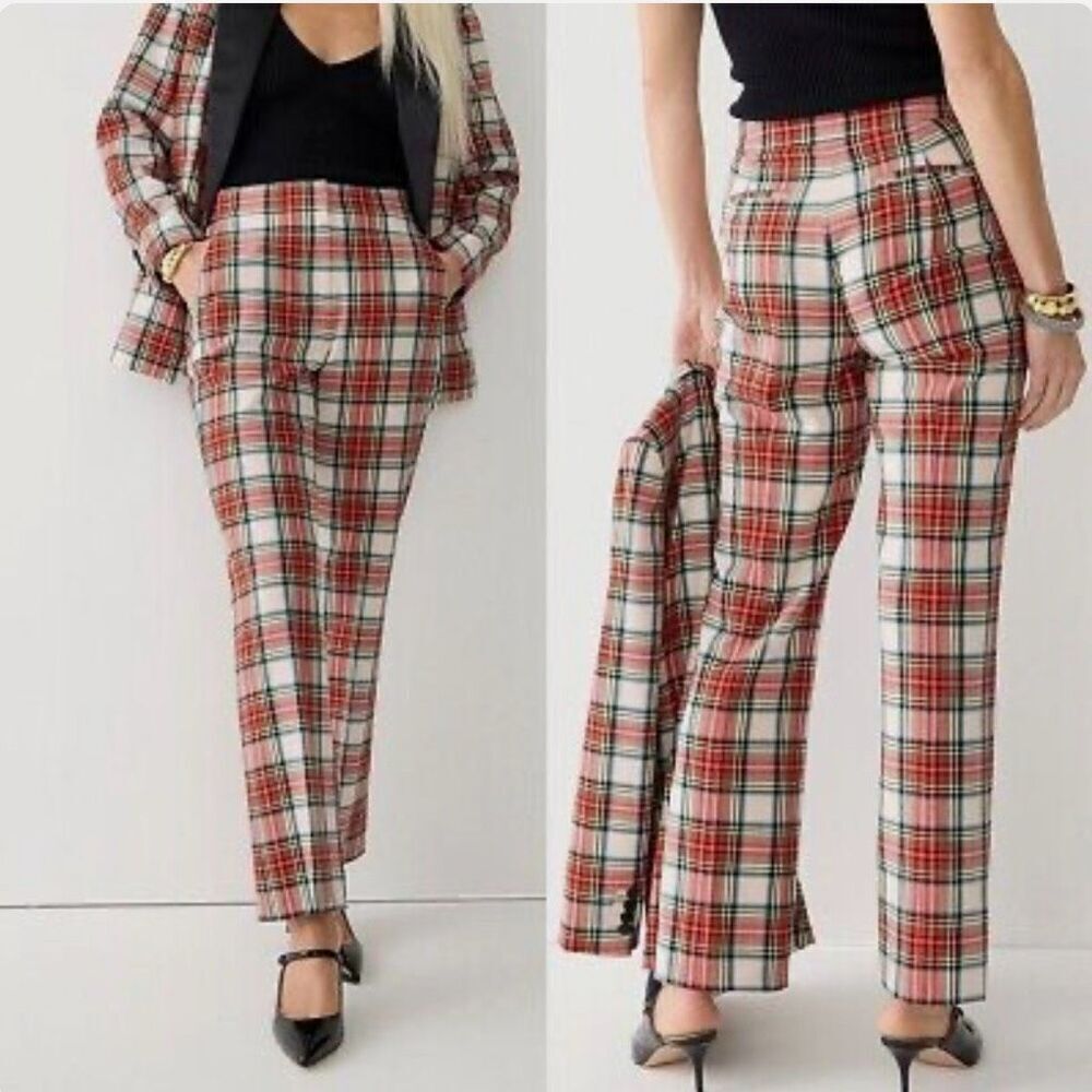 J. Crew Willa cropped flare wool blend pants Size 24 Snowy Stewart tartan plaid